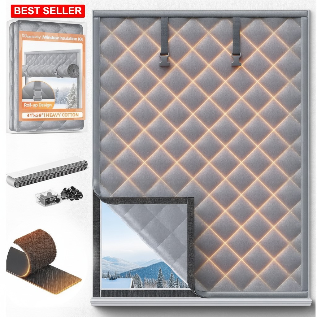 Window Insulation Kit 31×59 Inches Cotton Waterproof Oxford Draft Blocker Gray