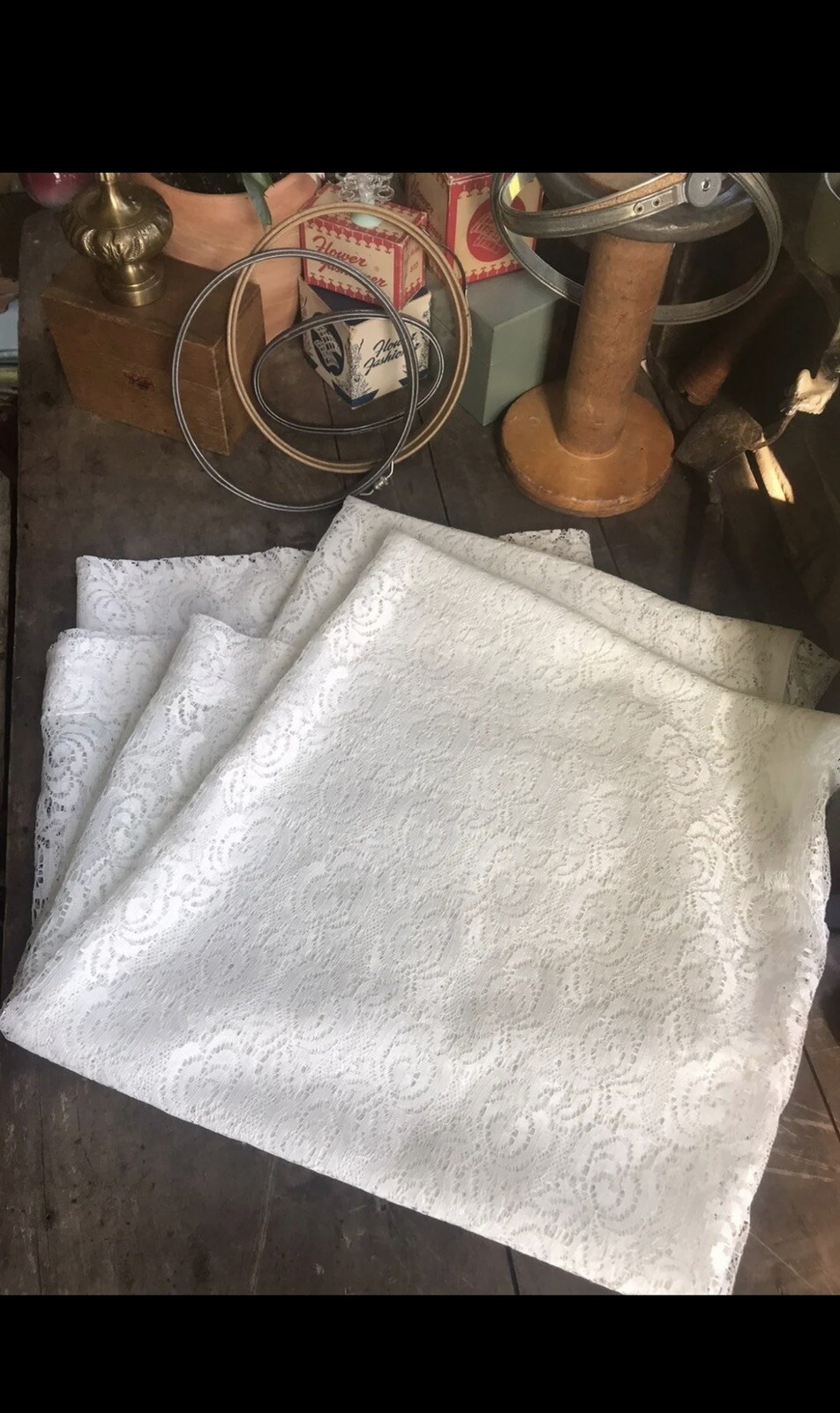 2 PANELS LACE CURTAINS 1.5” ROD POCKET VTG 53.5″L x 58.5″W
