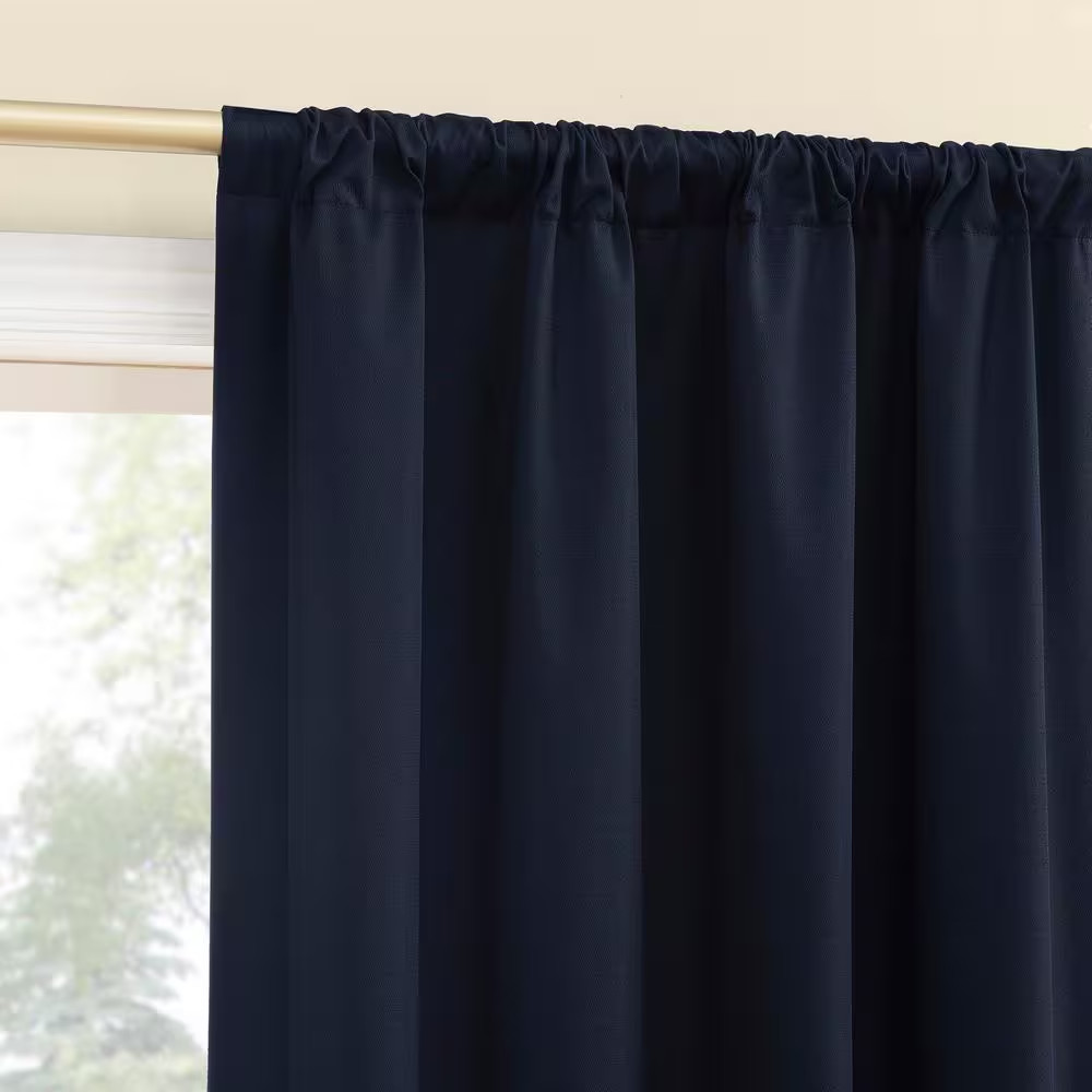 Kinnear Textured Navy Blue Polyester 40 In. W X 84 In. L Rod Pocket Blackout Cur