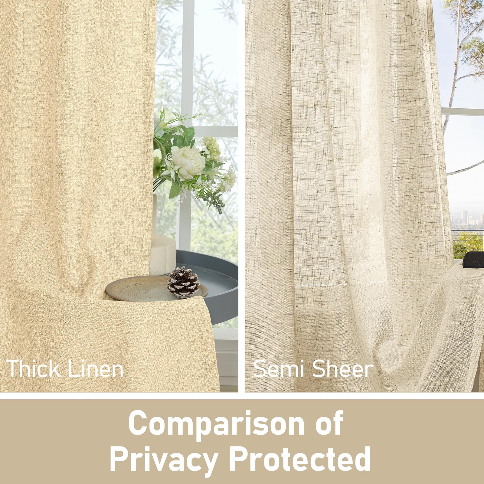 LAMIT 72 Inch Length Linen Curtains for Living Room 2 Panels Thick Privacy Windo
