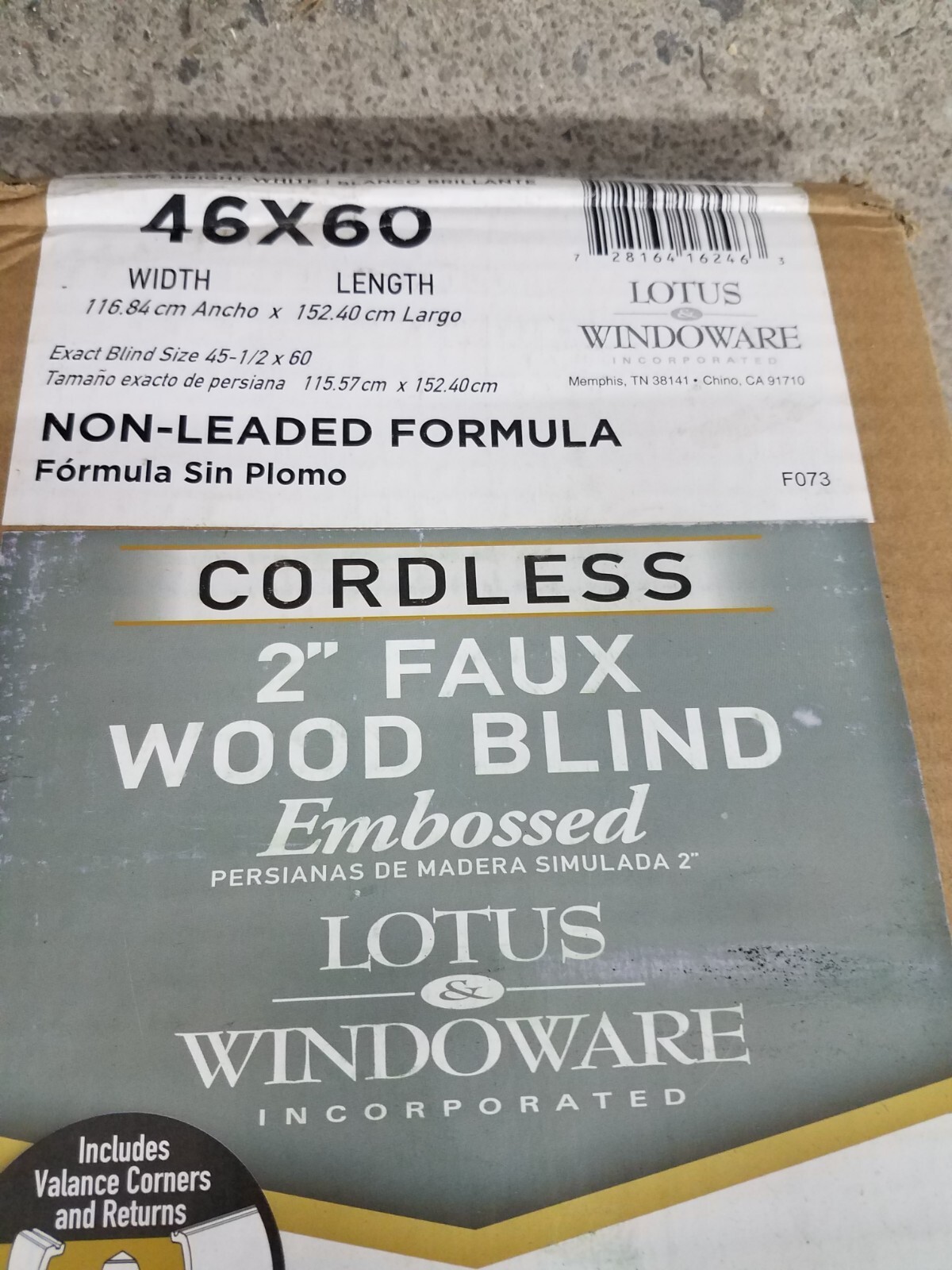 Cordless, 2 Inch Faux Wood Blind, 46″ Wide x 60″ 46″W x 60″H Bright White