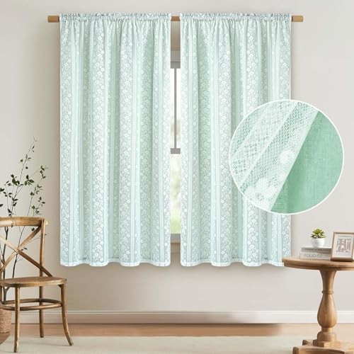 Linen Curtains for Bedroom 52″W x 63″L (Pack of 2) Mint Green Light Filtering