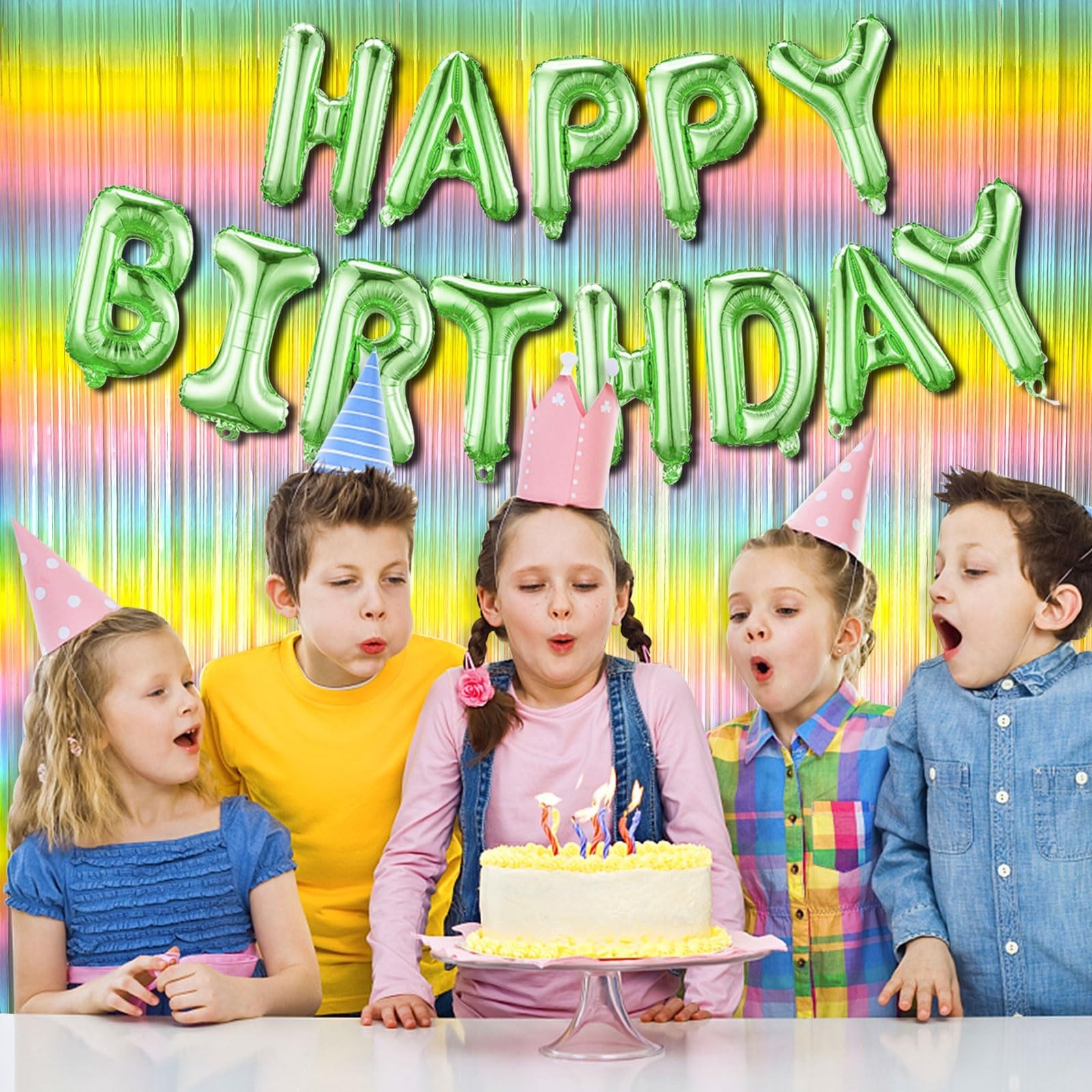 Pastel Rainbow Foil Fringe Curtain Streamers – Tinsel Backdrop for Birthday Part