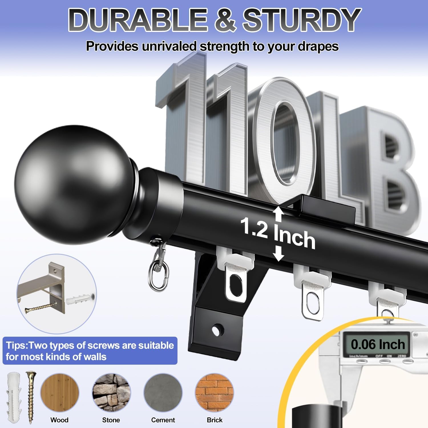 Single Curtain Track for Windows, Wall Mounted Heavy Duty Curtain Rail with