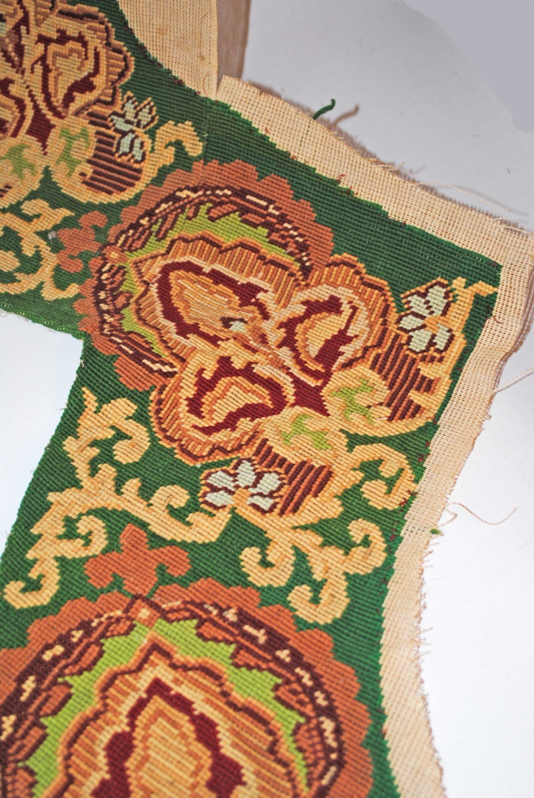 ANTIQUE NEEDLEPOINT TAPESTRY PORTIER FOR DOORWAY OR VALANCE FOR WINDOW