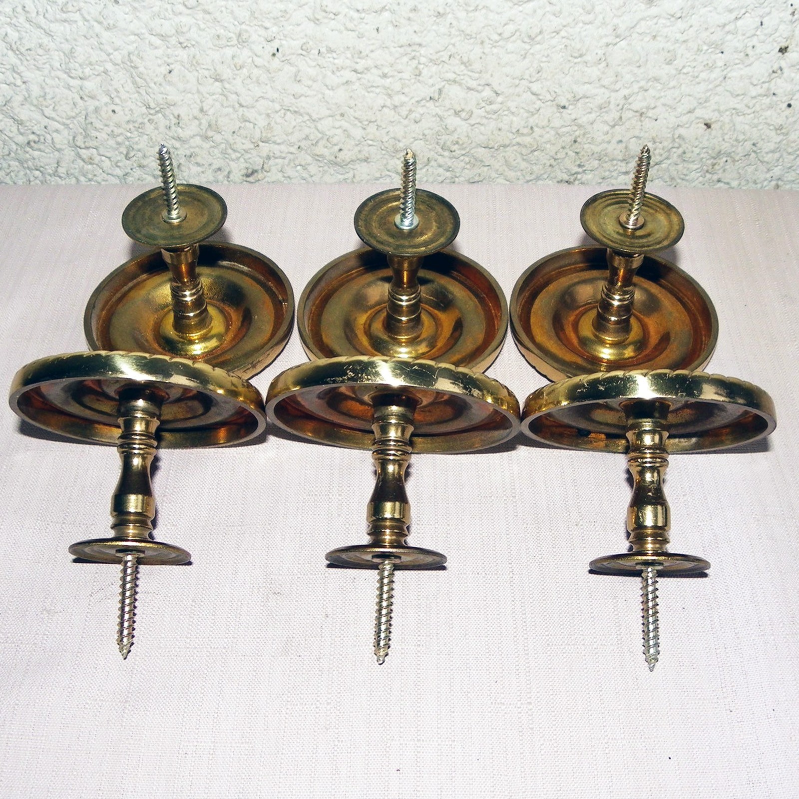 ROUND MEDALLION CURTAIN TIE BACKS 3 INCH SOLID BRASS LOT OF 6