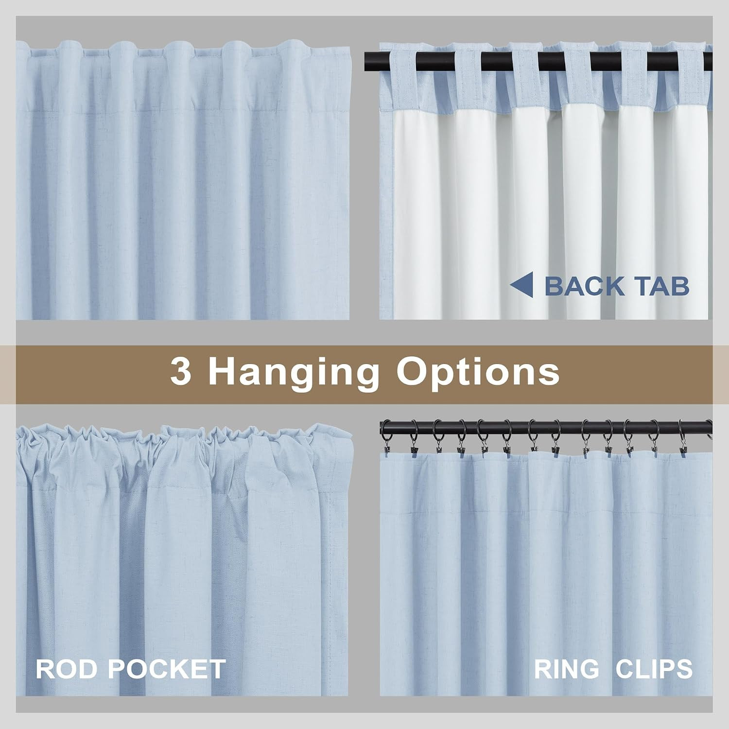 Light Blue Curtains 84 Inch Length for Bedroom 2 Panel Back Tab Pocket Pale Sky