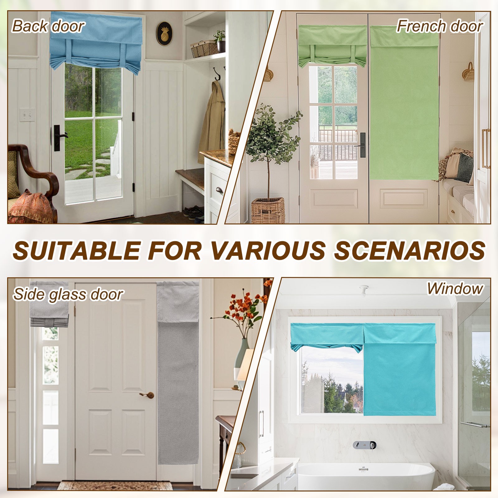 1PC 100% Blackout Side Door Curtains, 8″ x 36″ Linen Door Curtain, Light Blue