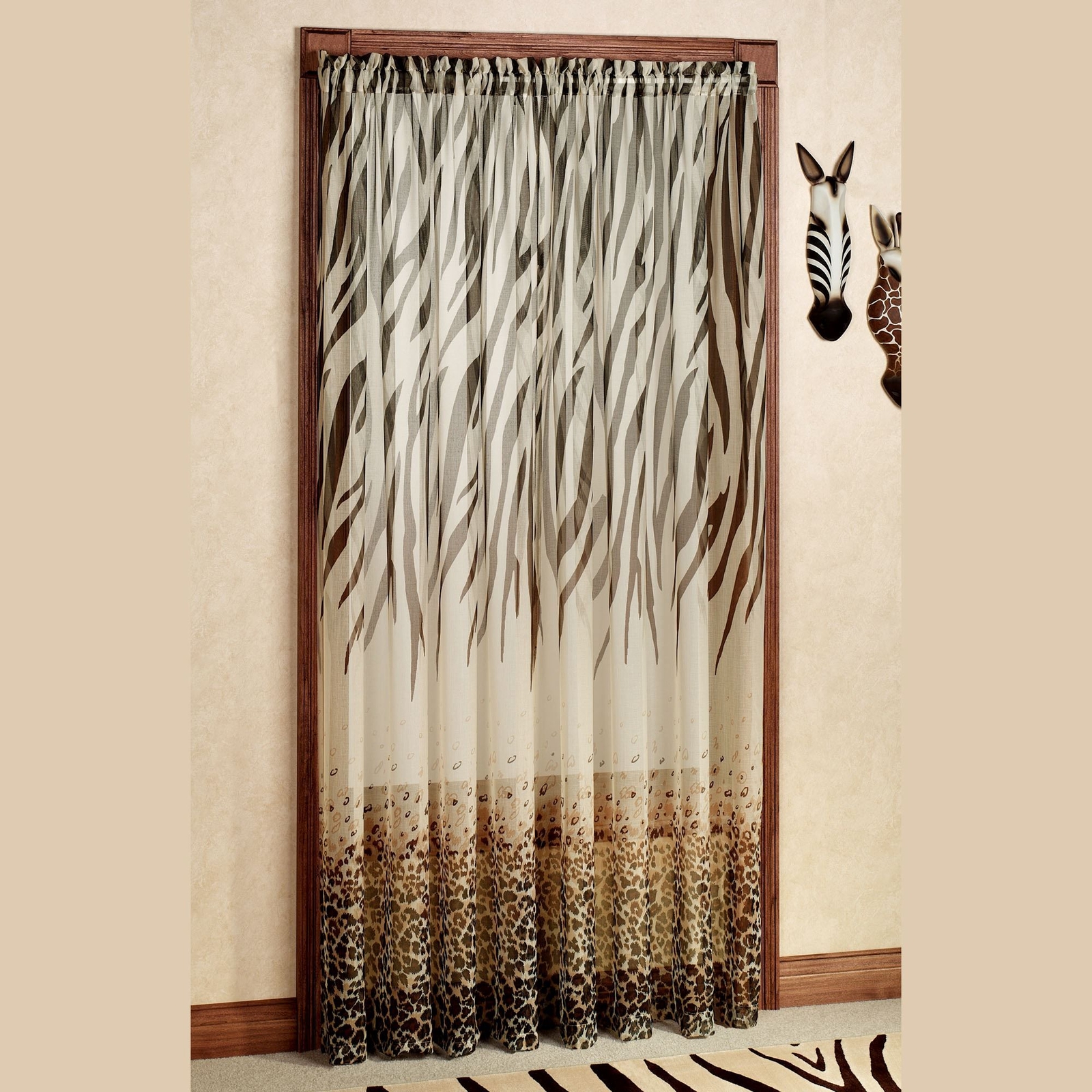 Kenya Safari Sheer Zebra Print Leopard Animal Print Window Curtain Panel