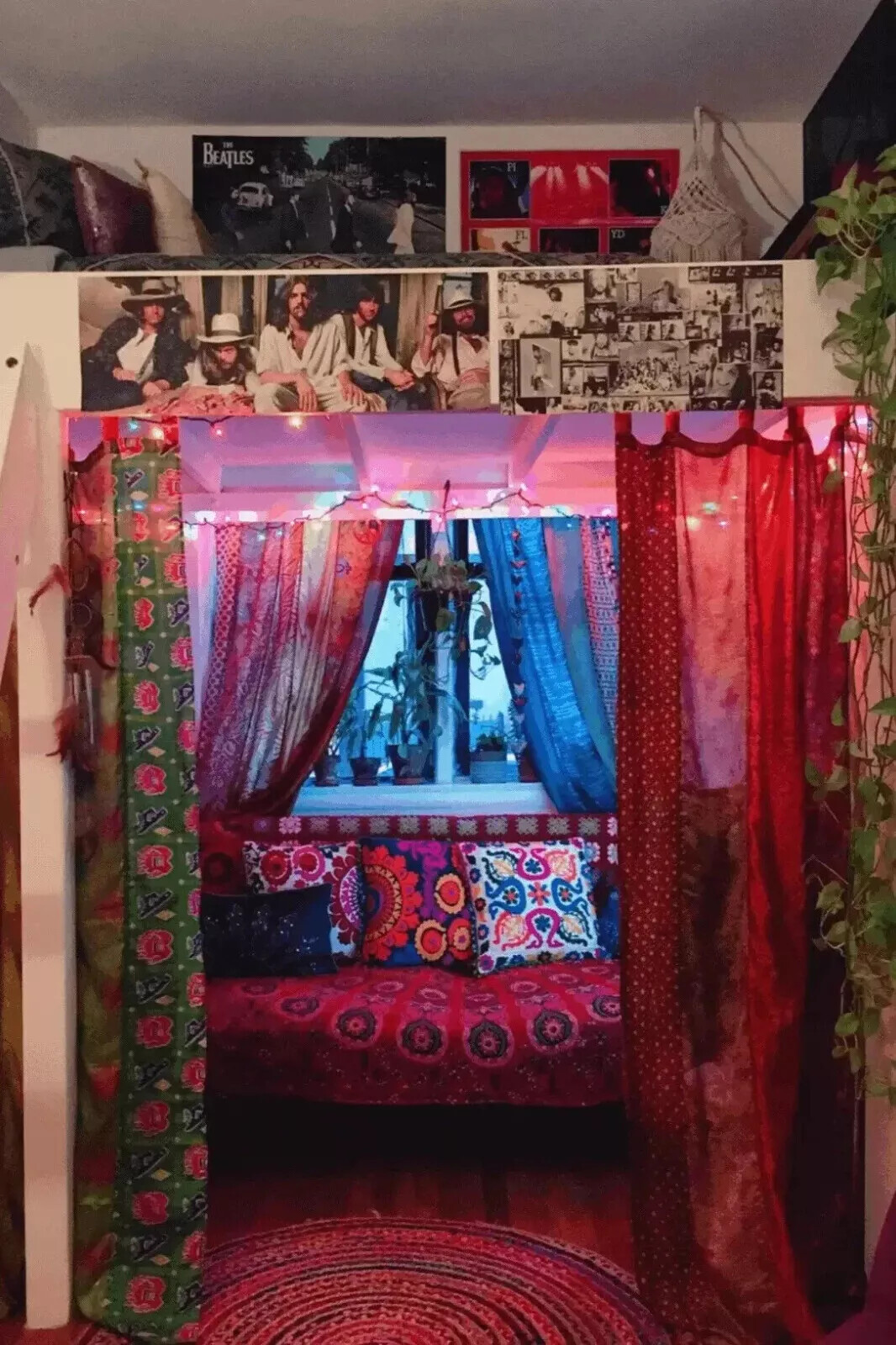 Indian Vintage Silk Sari Patchwork multi Color Curtain Drape Home Window Decor,