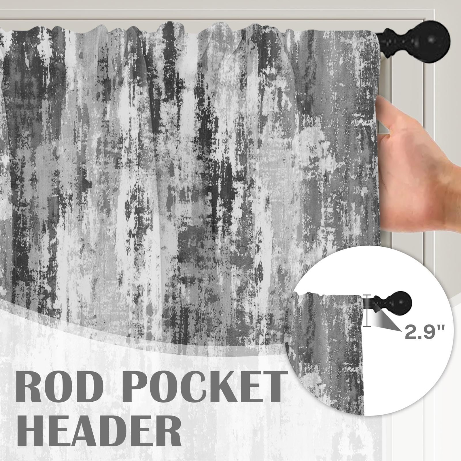 4 Pack Valances Window Treatments, Abstract Modern Grey Grunge Minimalist Dra…