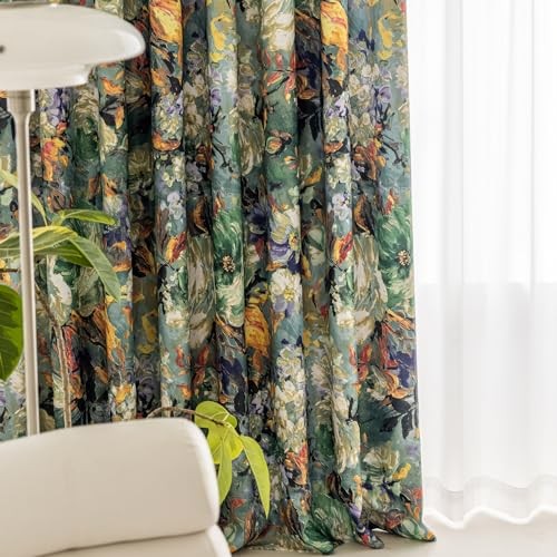 Dark Green Vintage Floral Blackout 52″W x 96″L (Pack of 2) Grommet-green