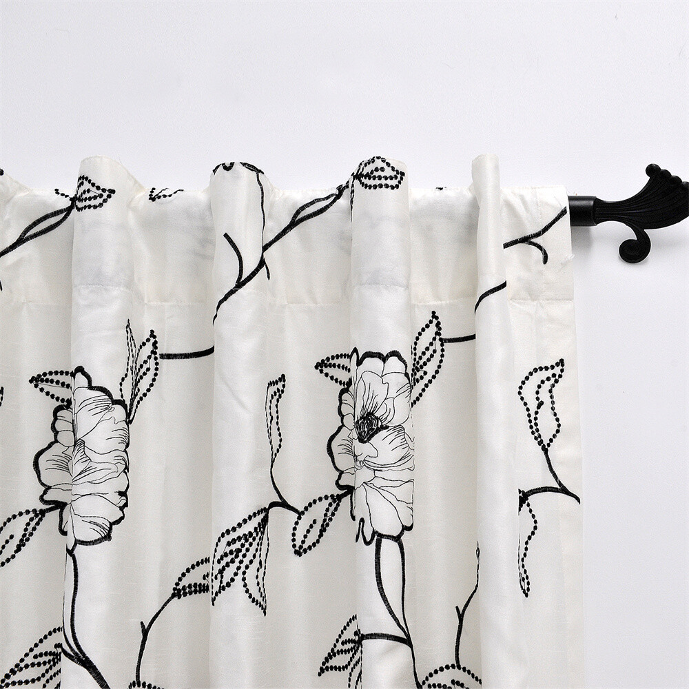 Floral Embroidered Magnolia Curtain Set of 2 Panels, 54″ x 96″ Each, Rod Pocket