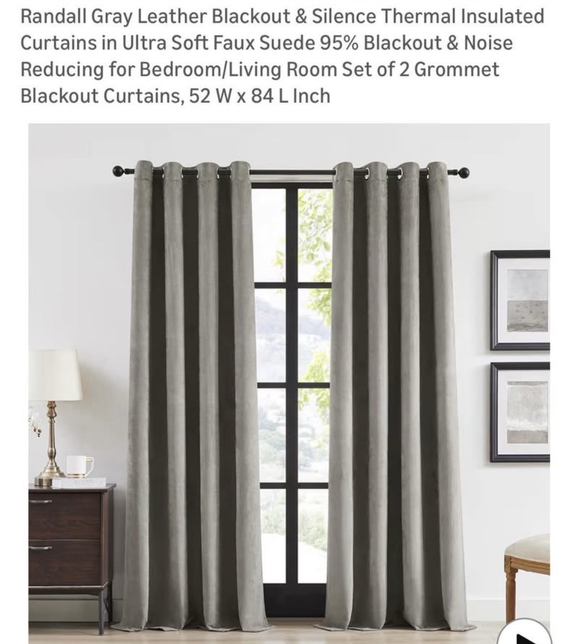 Randall Gray Faux Suede Leather 2-Pack 95% Blackout Curtains Thermal Ins…