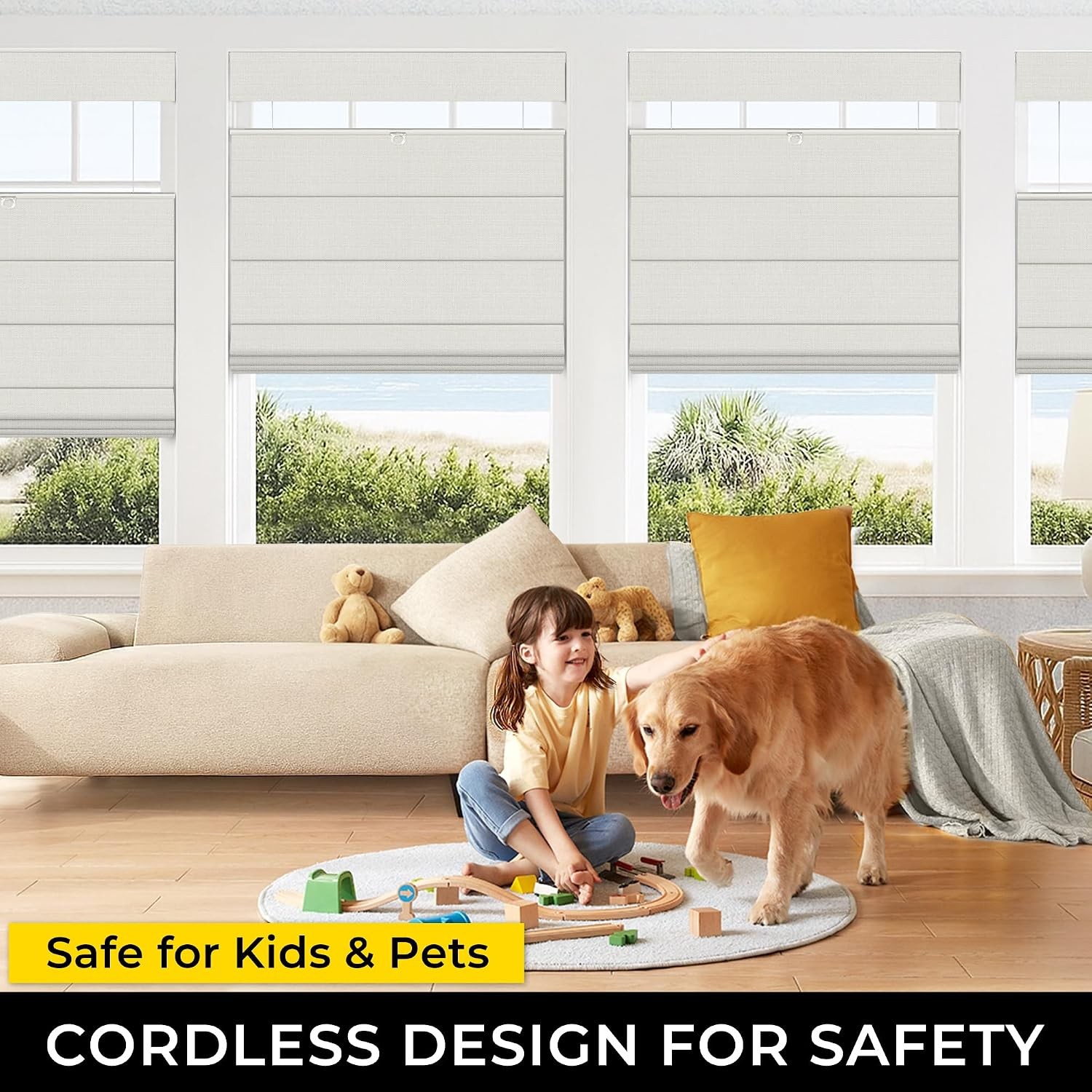 No Drill Down Bottom Up Roman Shades, 26×64in, Natural | 100% Blackout Fabric,