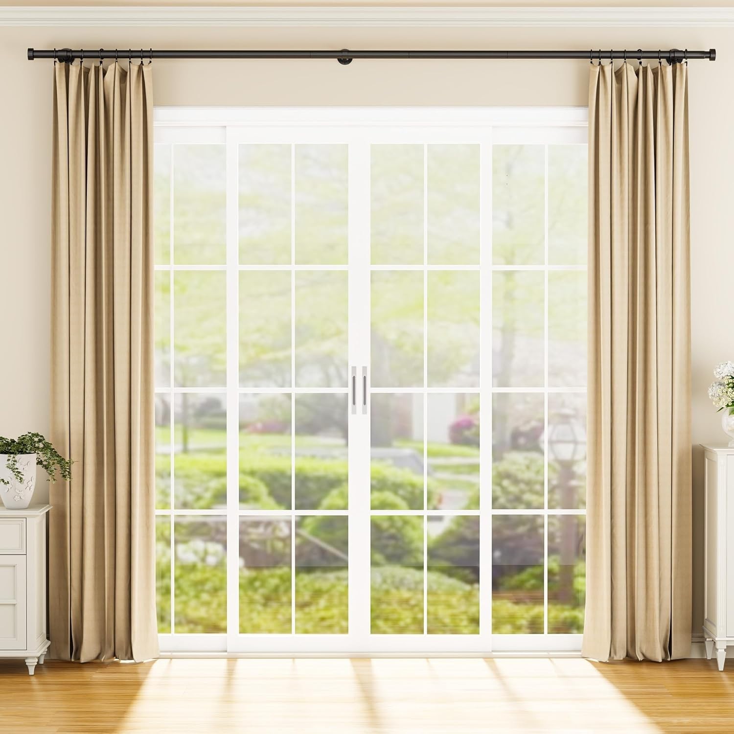Heavy Duty Curtain Rod 32-150 Inch Black Adjustable Window Treatment Rods