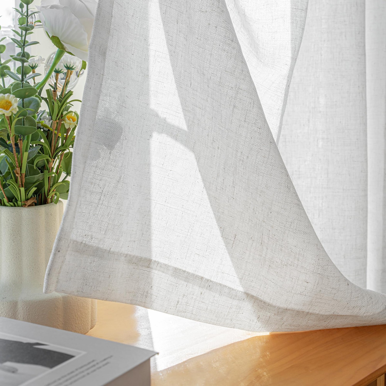 Oyring Pinch Pleated Faux Linen Window Curtains For Home Officehotel Semi Sheer