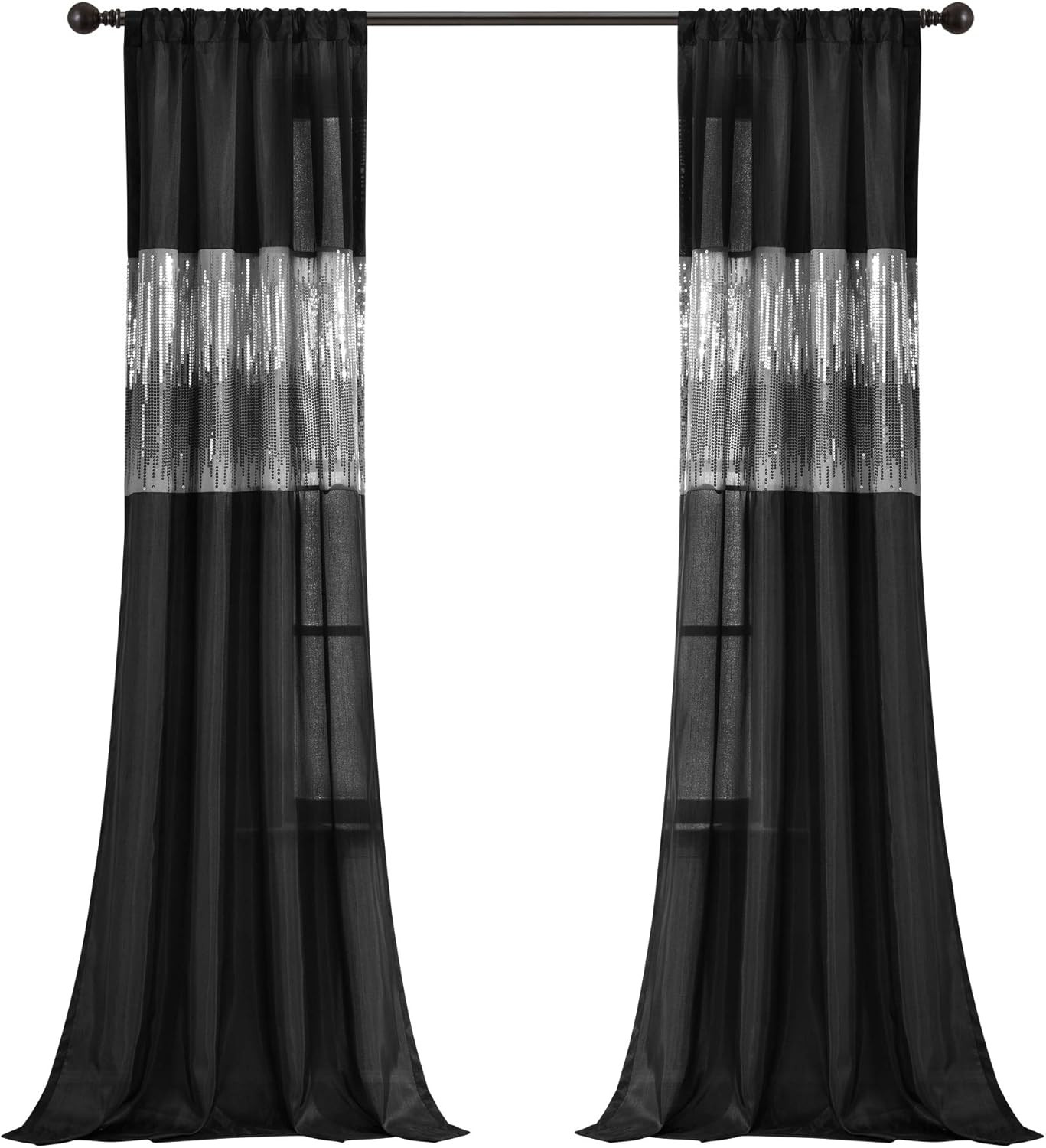 Night Sky Window Curtain Panel, Single,42″ W X 95″ L, Black – Sequin Curtains –
