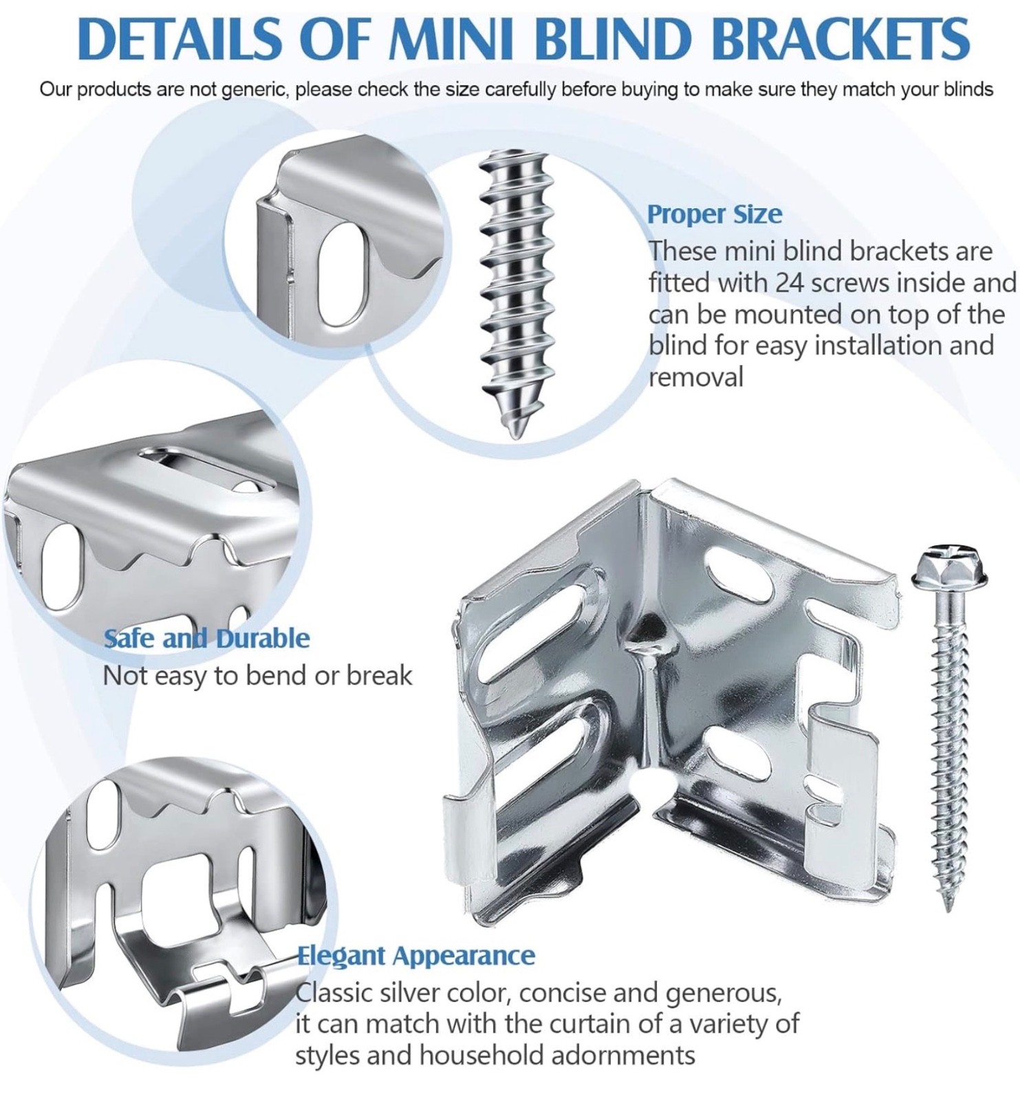 6 Pieces Mini Blind Brackets for Window Blinds, with Screws (1.18×1.18 Inch)