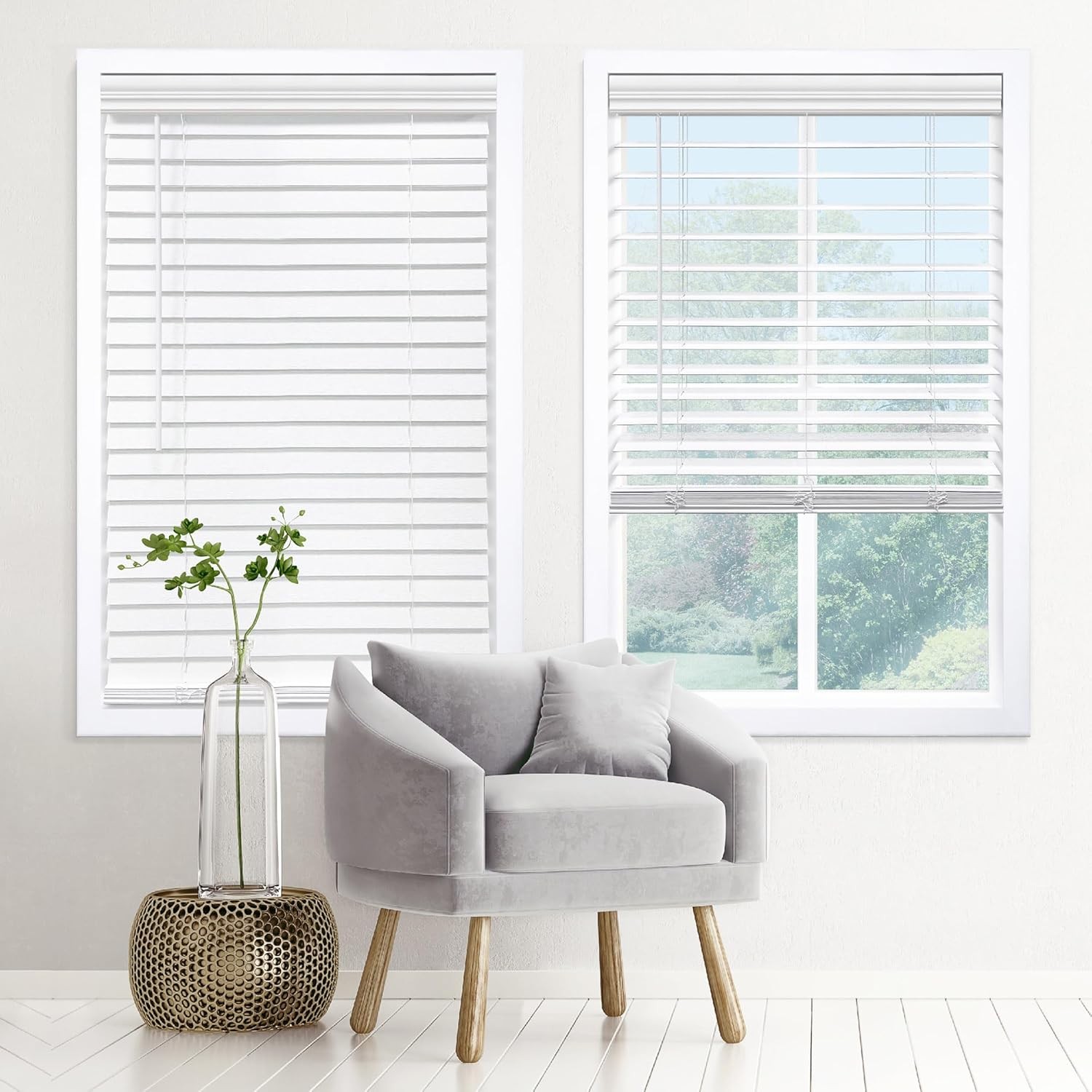 DEZ FURNISHING Cordless2″Signature Faux Wood Blind, 70″ W x 48″ H,Embossed White