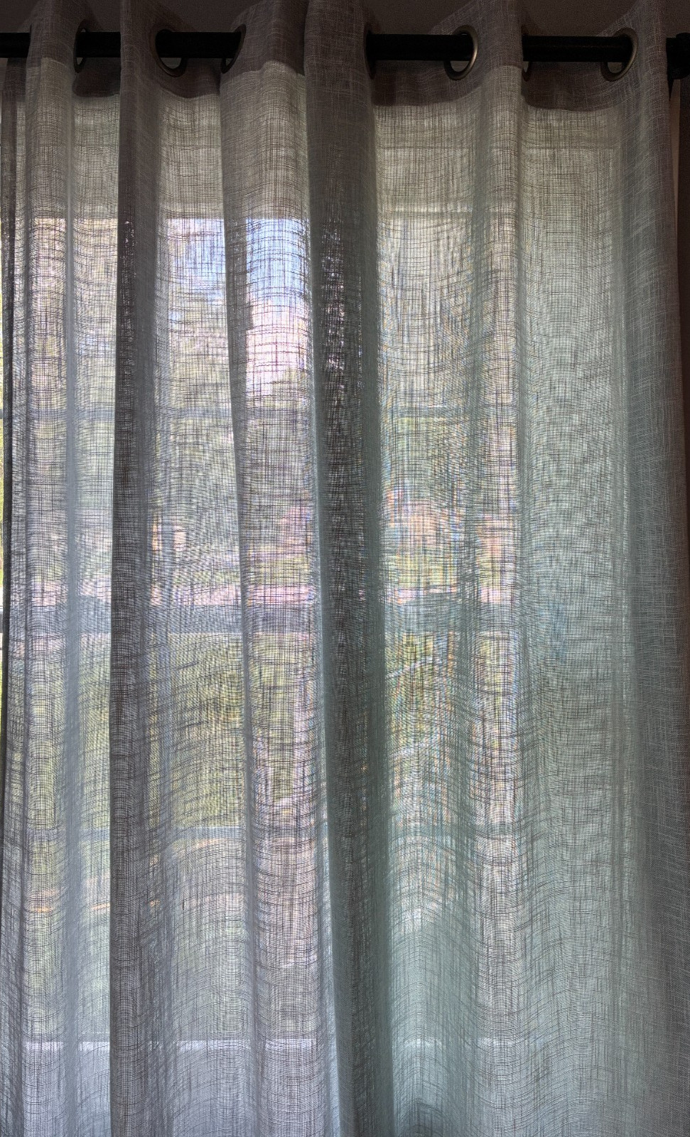 Set of 2 teal gray ombre quilt square embellished grommet curtain panels 84 x 38
