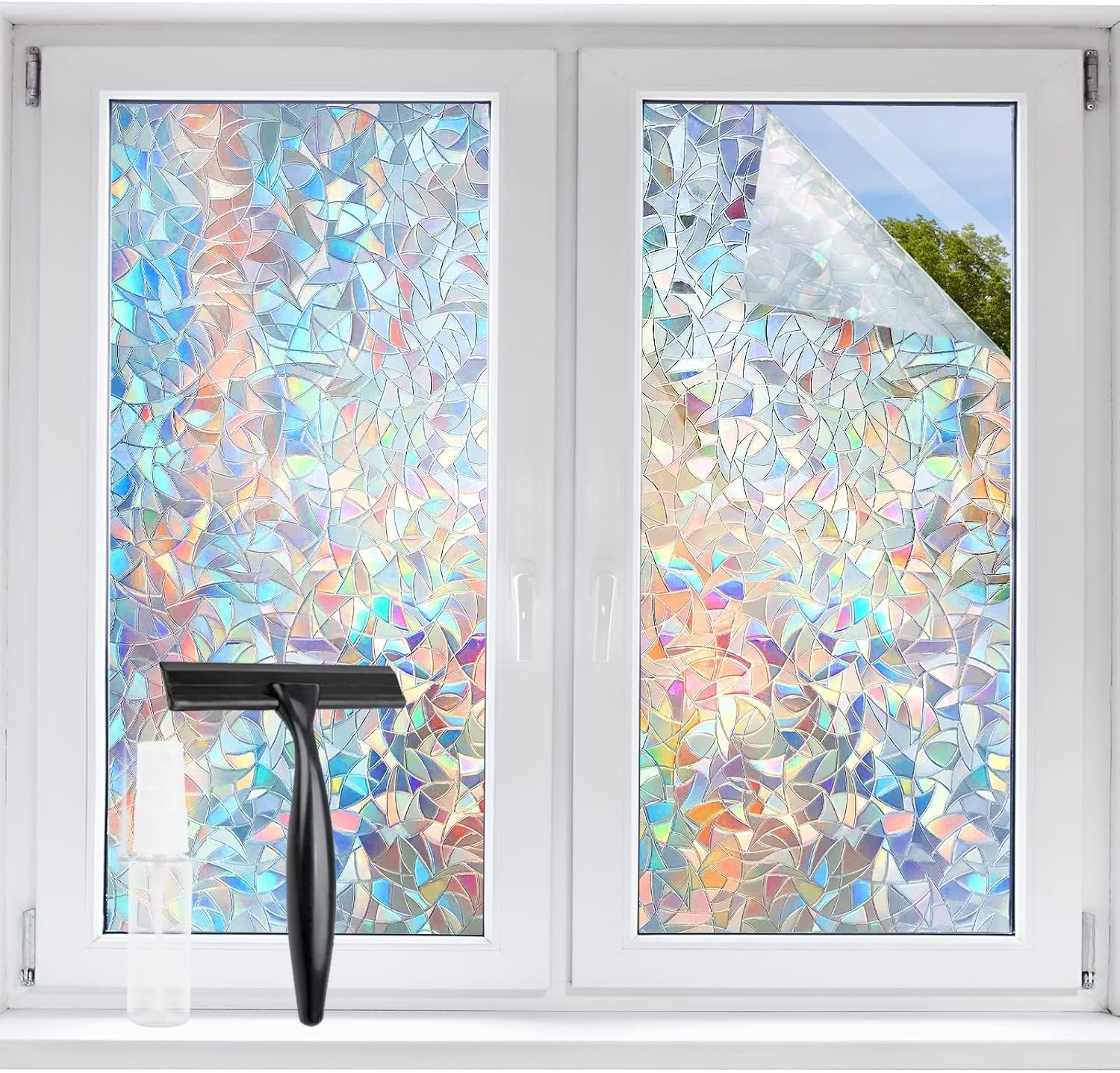 STATINT Stained Glass Window Privacy Film,UV Blocking Window Clings,Rainbow S…
