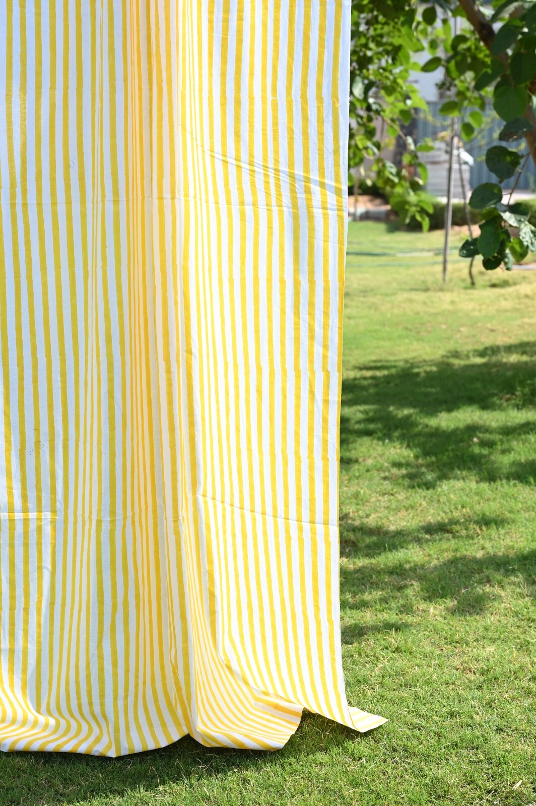 Yellow Striped block Print Curtain Panels Set of 2 Indian Cotton window Curtains
