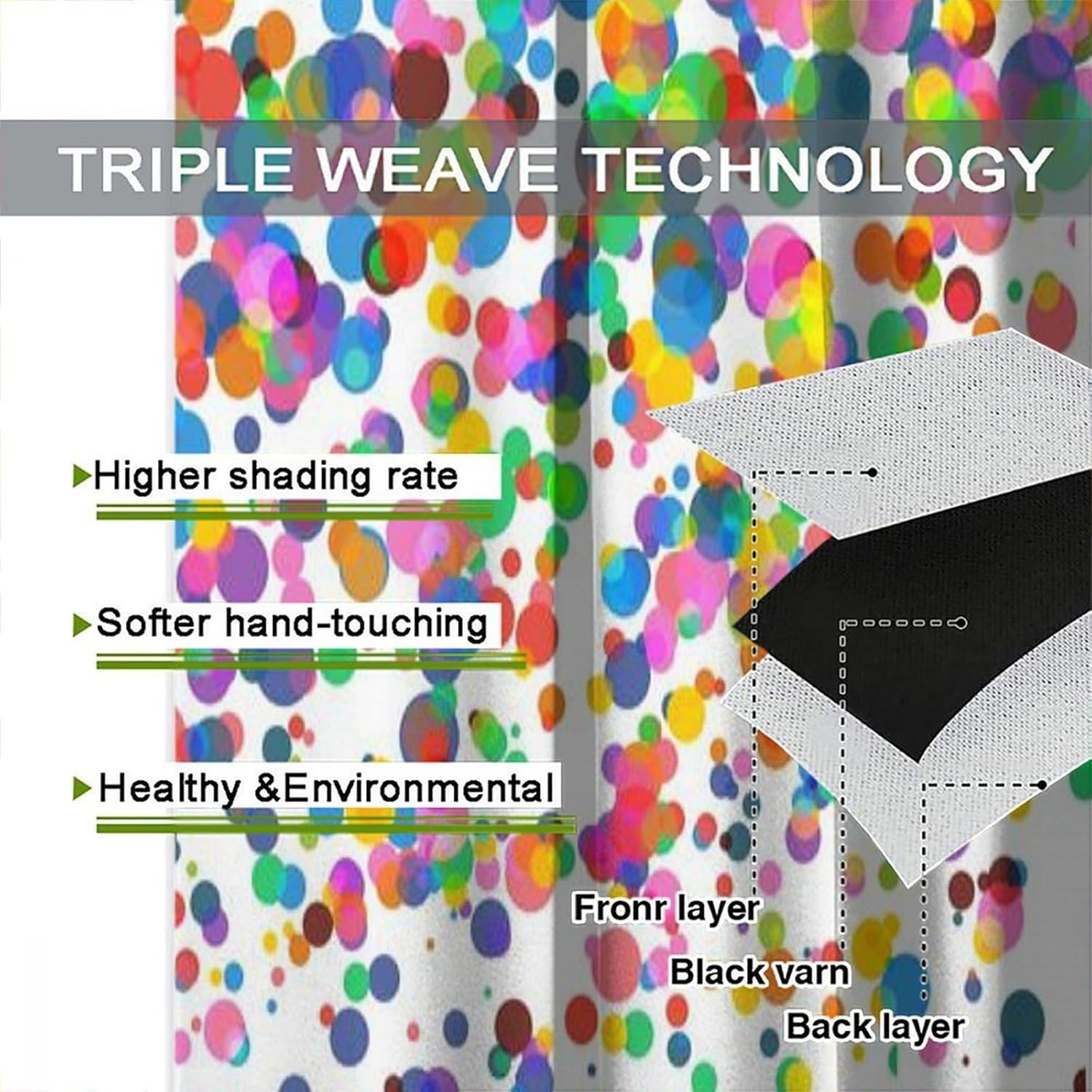 Colorful Polka Dot Curtains, Abstract Geometric Confetti Falling Rainbow Geometr