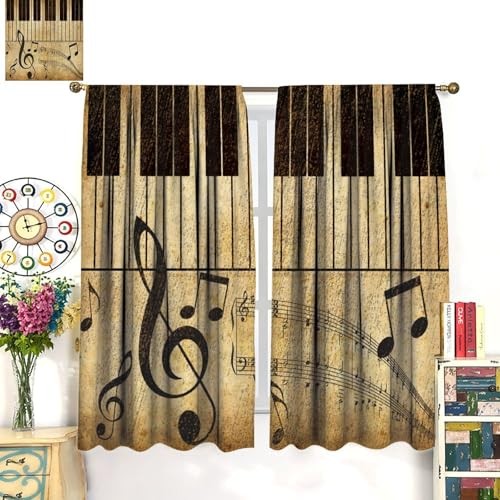 Music Curtains, Vintage Country Music Notes 20.5″W x 44″L (Pack of 2) Yellow
