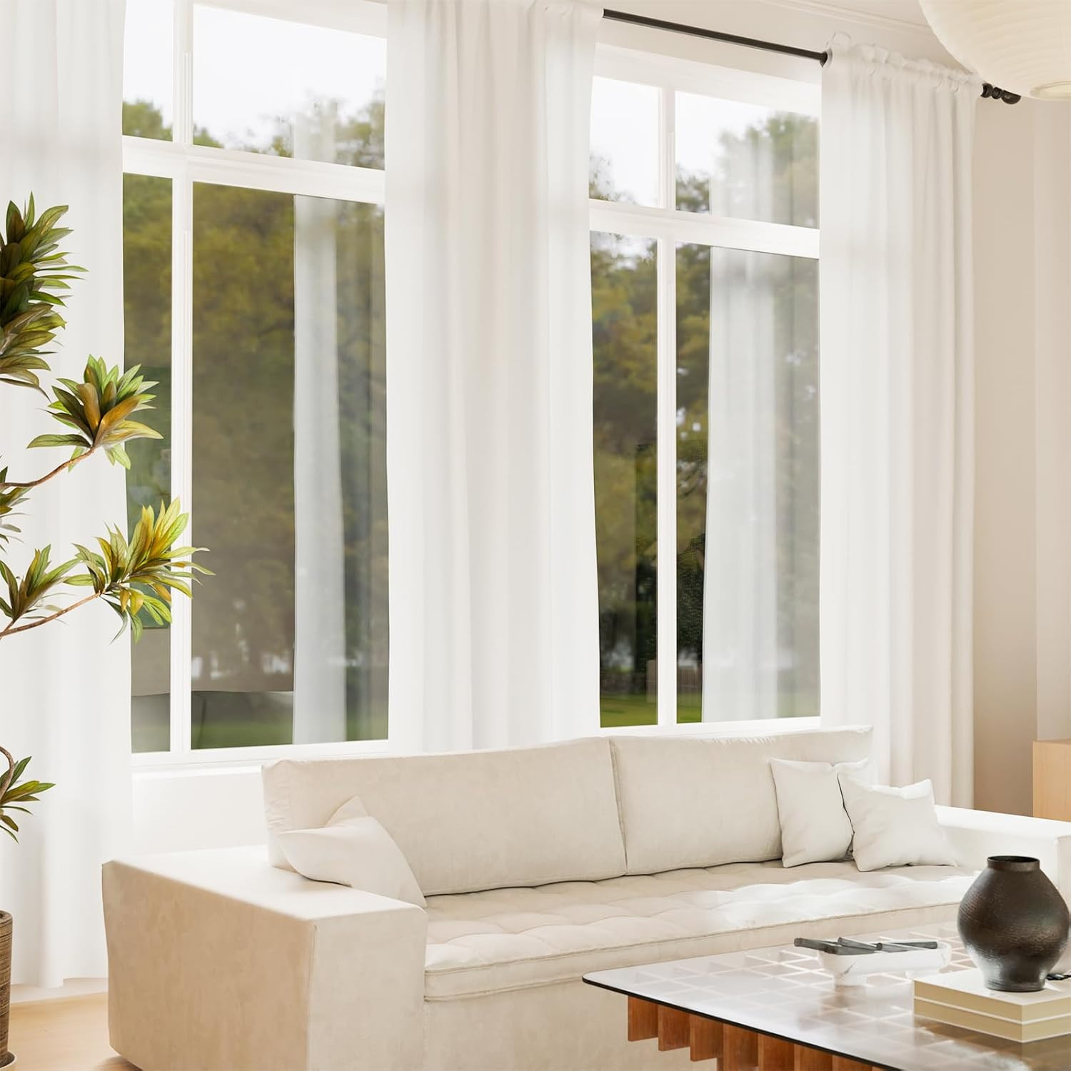 2Pcs 36Inch Kitchen Tier Curtains for Windows,Semi 30″W X 36″L(Pack of 2) White