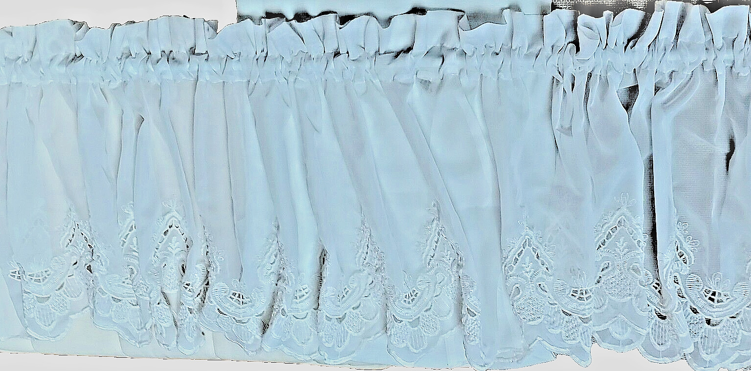 VTG Sheer Off White Embroidered Valance Curtain 58.5 x 16.5 “( 2pc. )