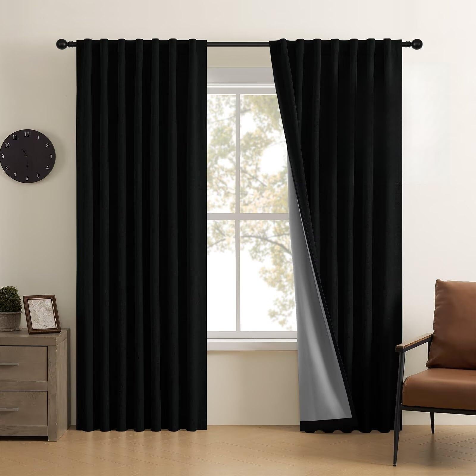 CUCRAF 100% Blackout Back Tab and Rod Pocket Curtains 84 Inch Length 2 Panels Se