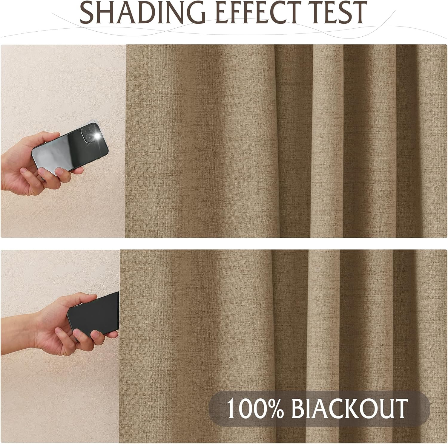 Pinch Pleated Back Tab Curtains Linen Textured 100% Blackout Curtains Thermal In