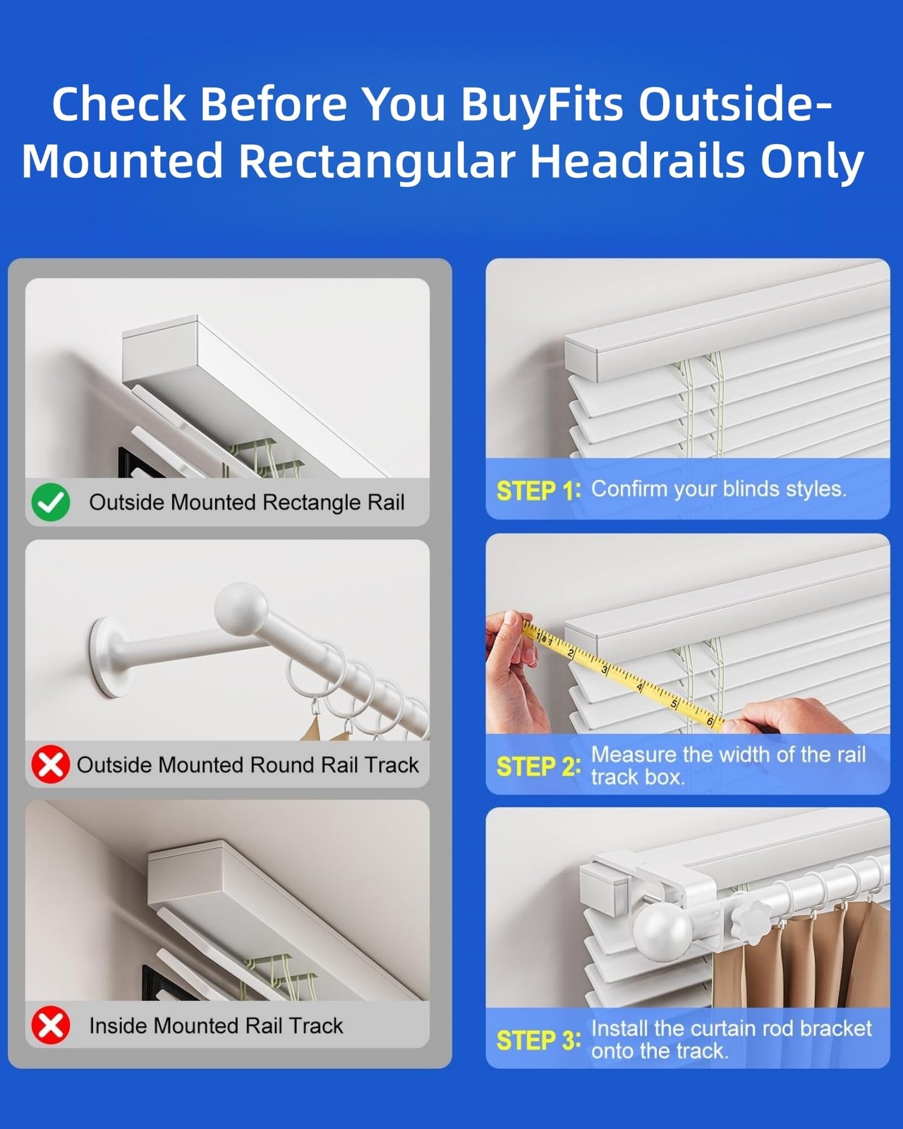 2 PCS White Over Blinds Curtain Rod Bracket 1.32 Inch Rectangular Headrail