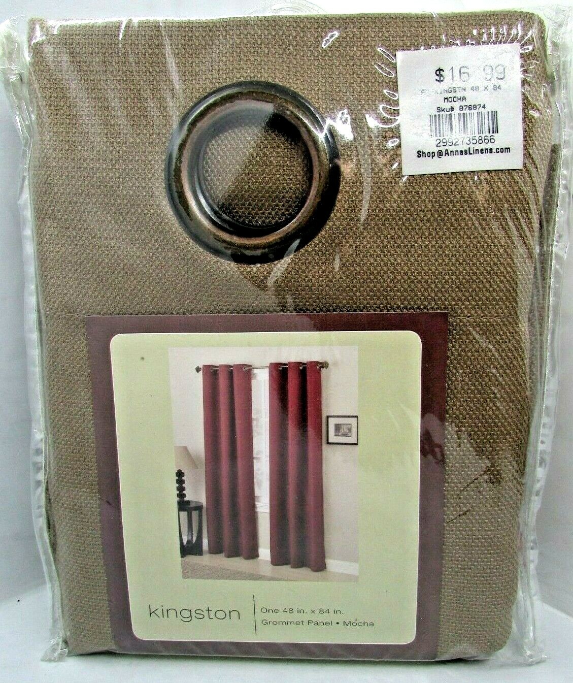 Kingston 48″ X 84″ Long Window Grommet Panel Curtain Drape Mocha – 1 Panel NWT
