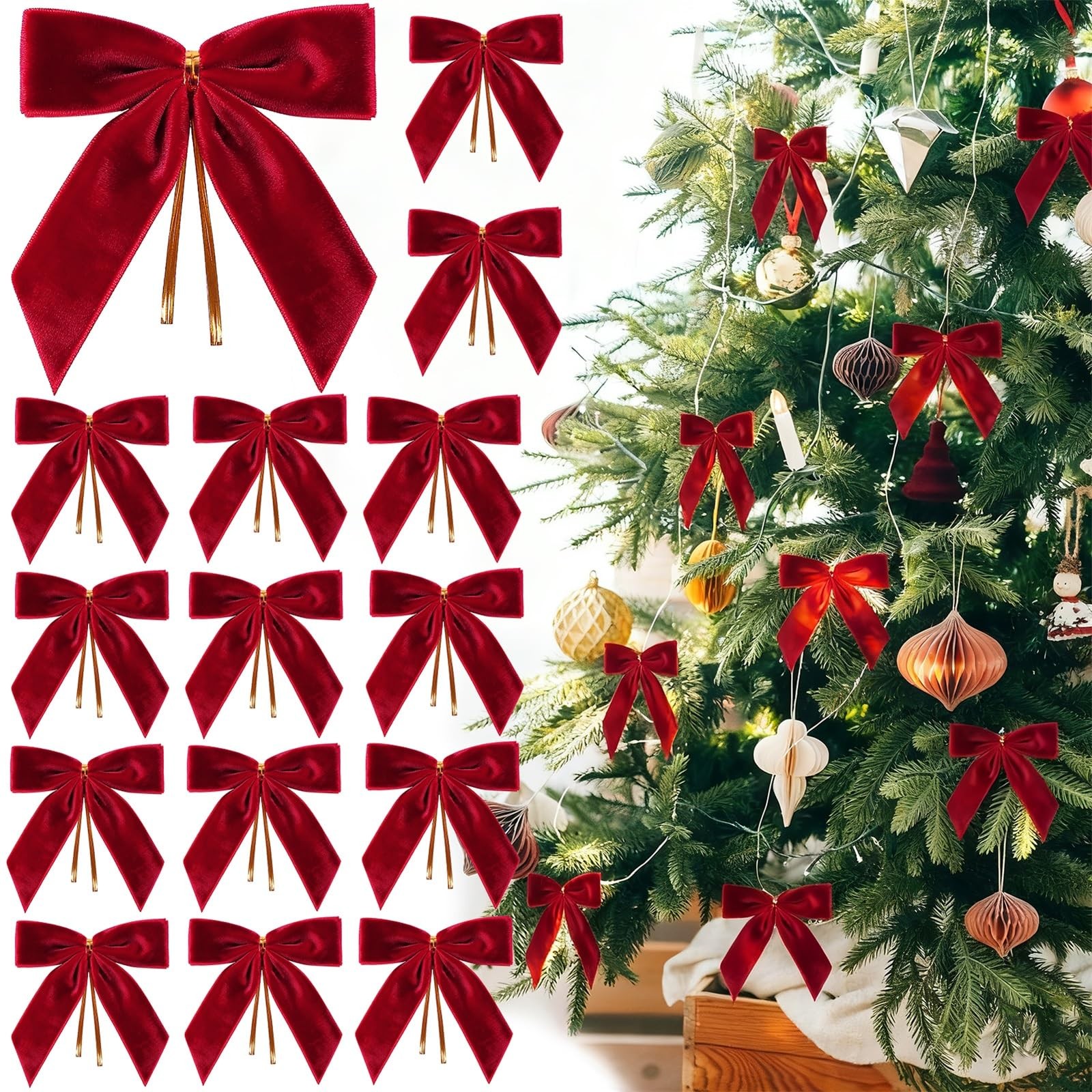 30Pcs Red Velvet Ribbon Bows Twist Tie Bows 3.5×3.5in for Christmas Tree Deco…