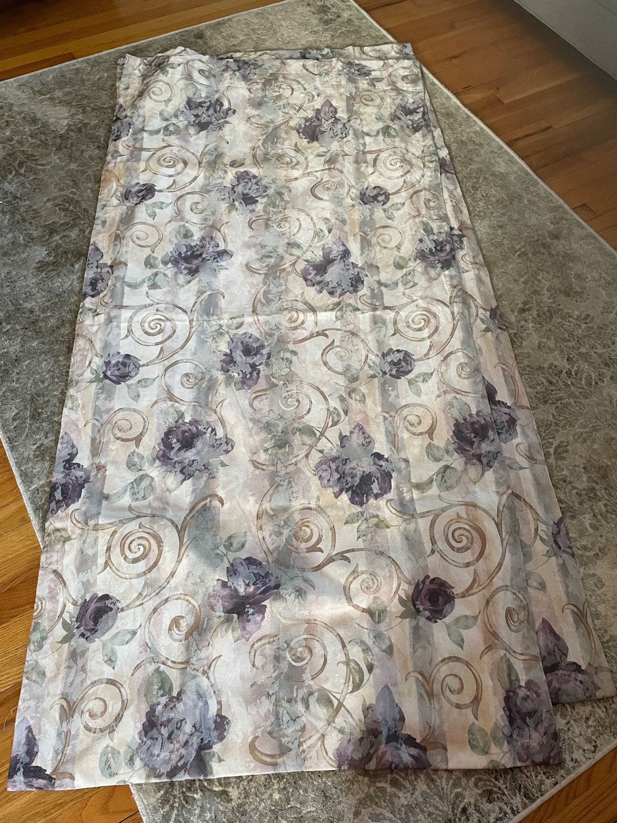 4 pce Croscill Chambord Cassis Original Matte Drapes Purple Rose Roses 80″L