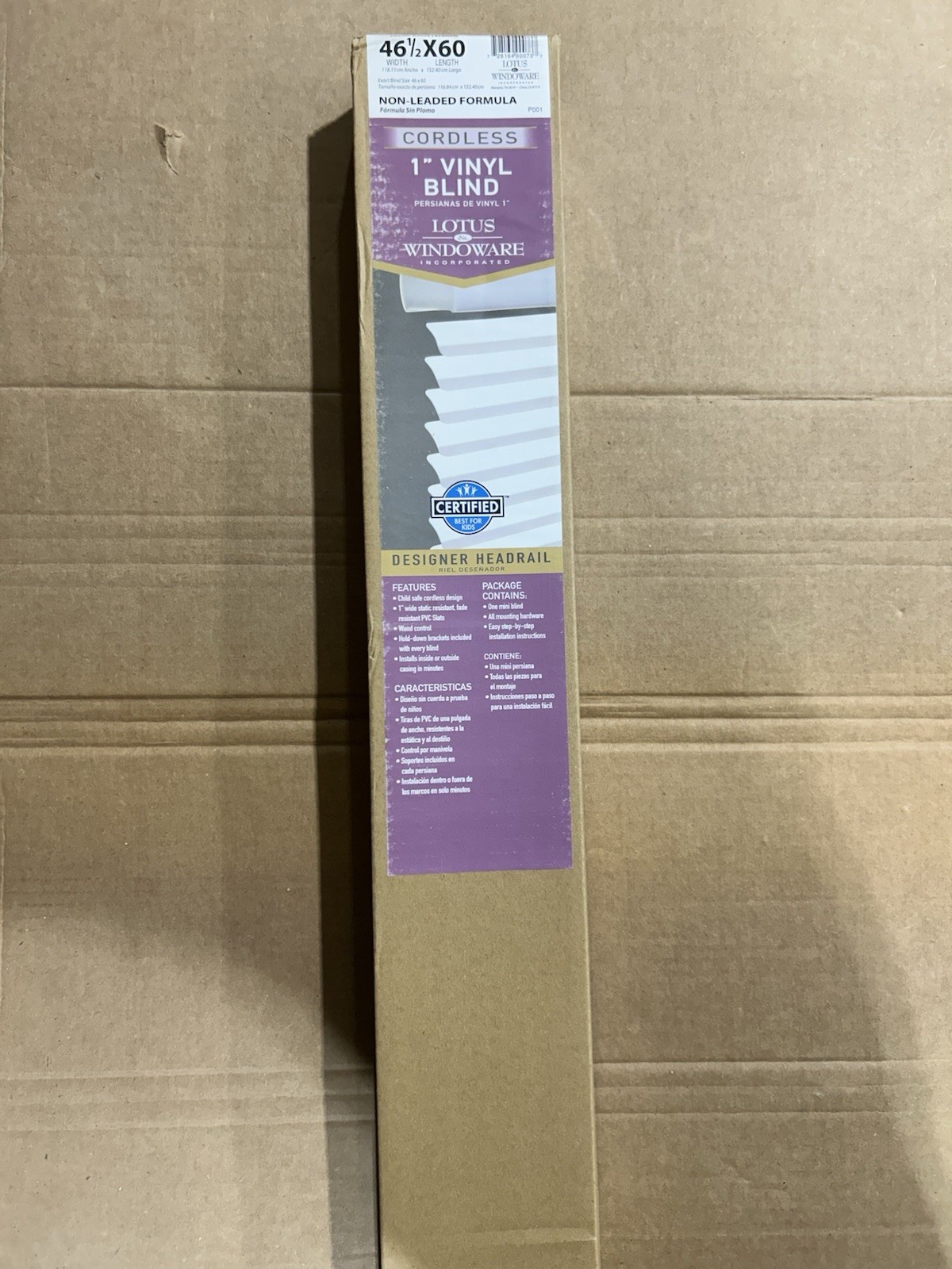 Lotus & Windoware 46.5” By 60” Cordless Vinyl 1” White Blinds NIB