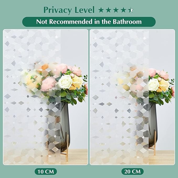 Window Privacy Film Non Adhesive Static Cling Sun Blocking UV Window Covering