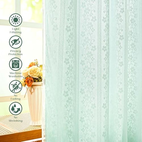 Linen Curtains for Bedroom 52″W x 63″L (Pack of 2) Mint Green Light Filtering
