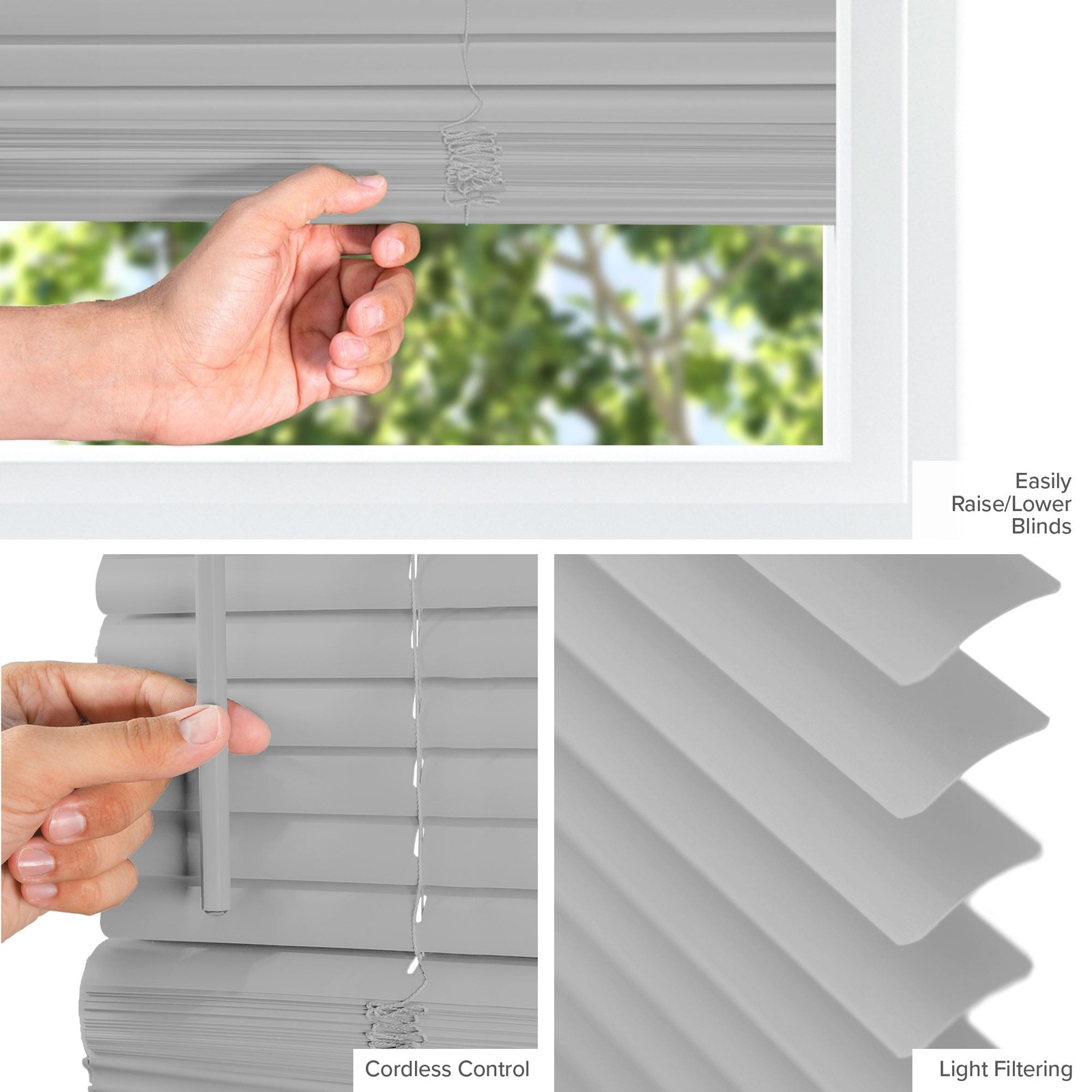 Vinyl Mini Blinds Gray Cordless Room Darkening, 1 in. – 12 in. W x 48 in. L