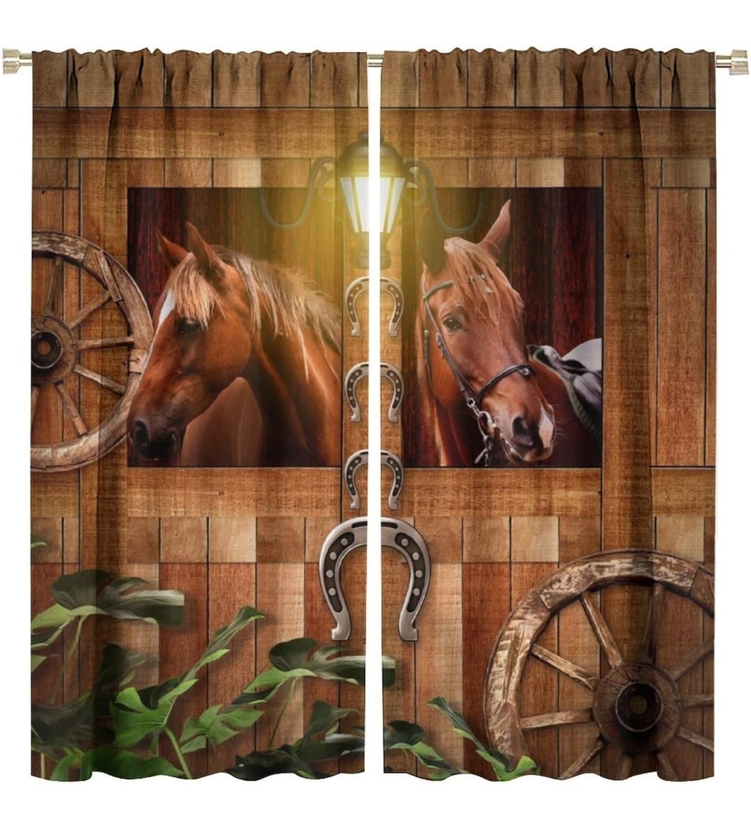 Horse & Stable Curtains (84″x50″ Each Panel) Right And Left Panels New