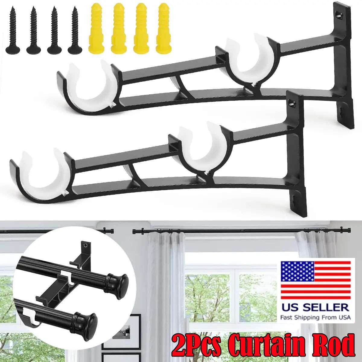 2 PCS Curtain Pole Rod Brackets Window Holder Aluminum Alloy Heavy Duty Hardware