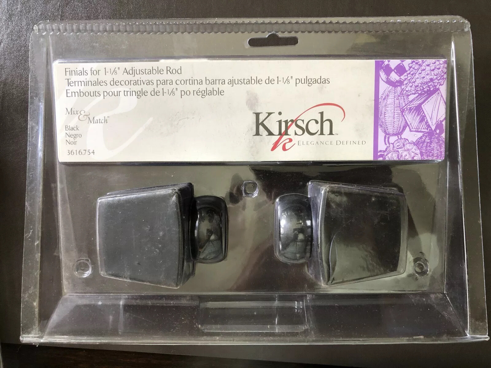Kirsch Set Modern Contemporary Decor Metro Metal Finials, Black for 1-1/8″ Rod