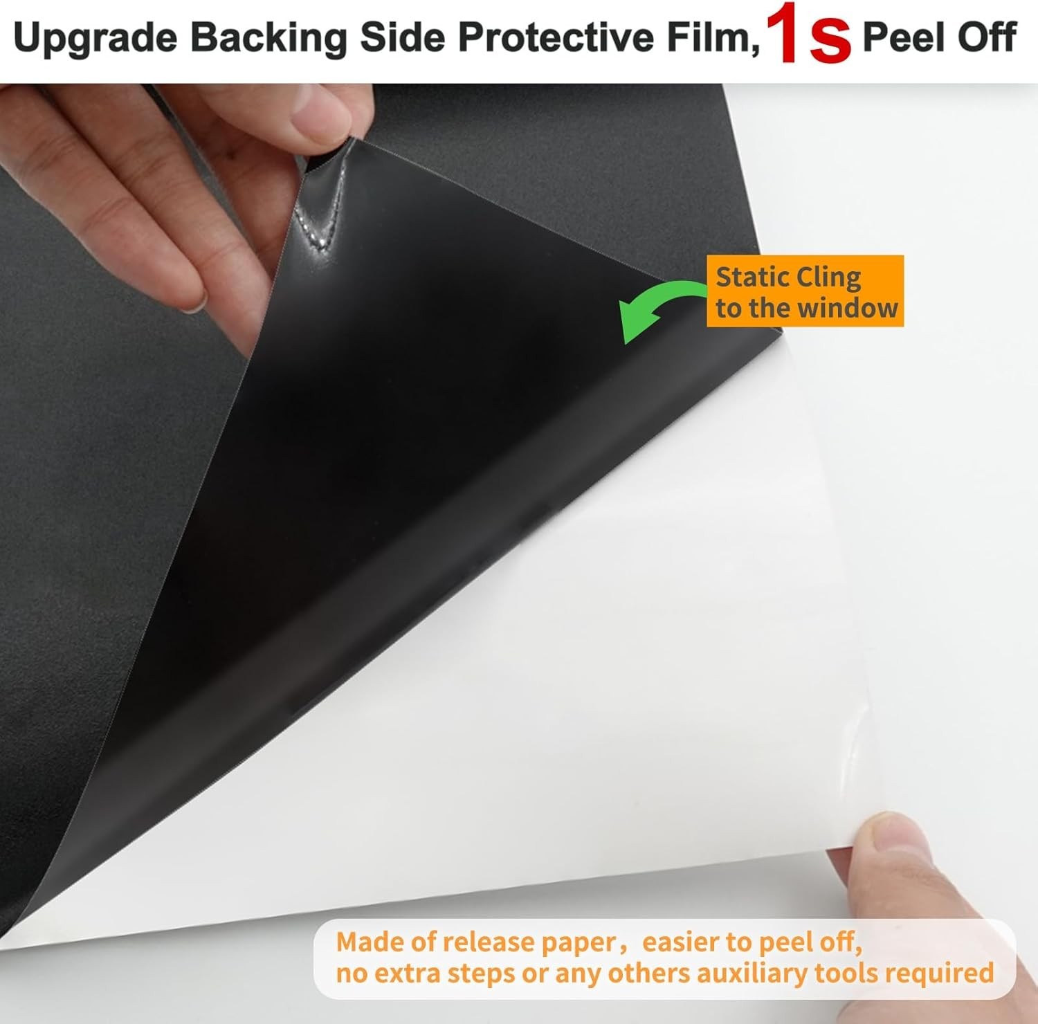 Blackout Light and Heat Blocking Window Privacy Film No Glue 17.5In*9.8Ft Black