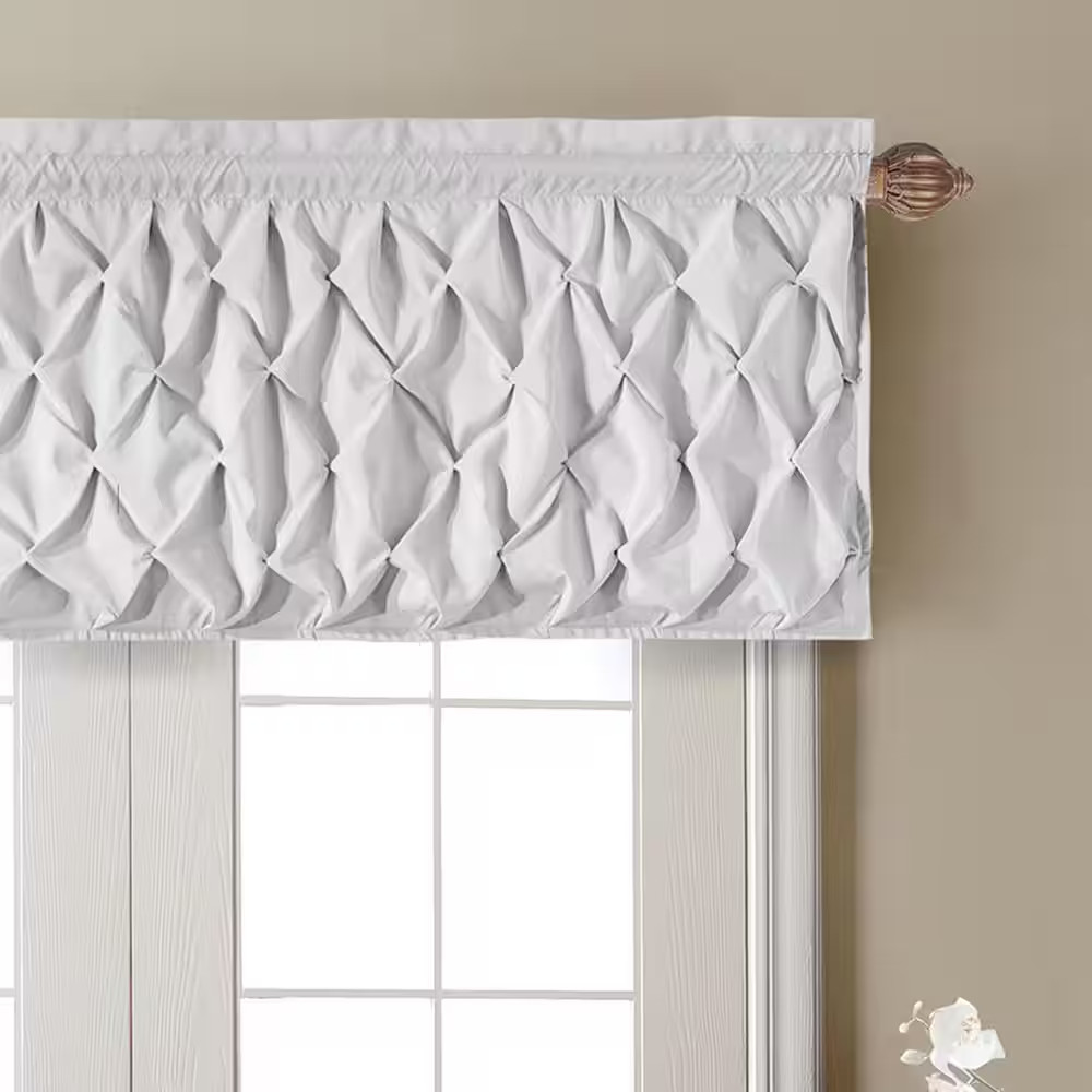 Carmen White Solid Color Rod Pocket Light-Filtering Curtain Valance, 60 In. X 20