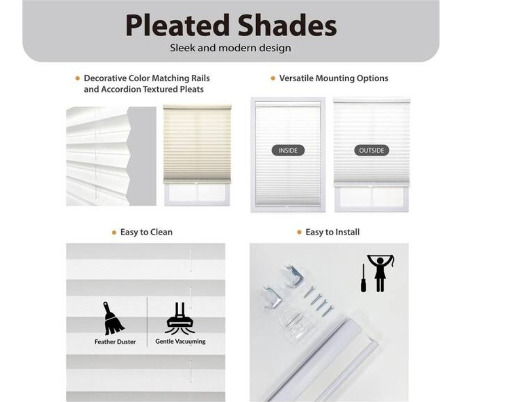 Black Cordless Room Darkening Polyester Pleated Shades – 26 in. W x 64 in