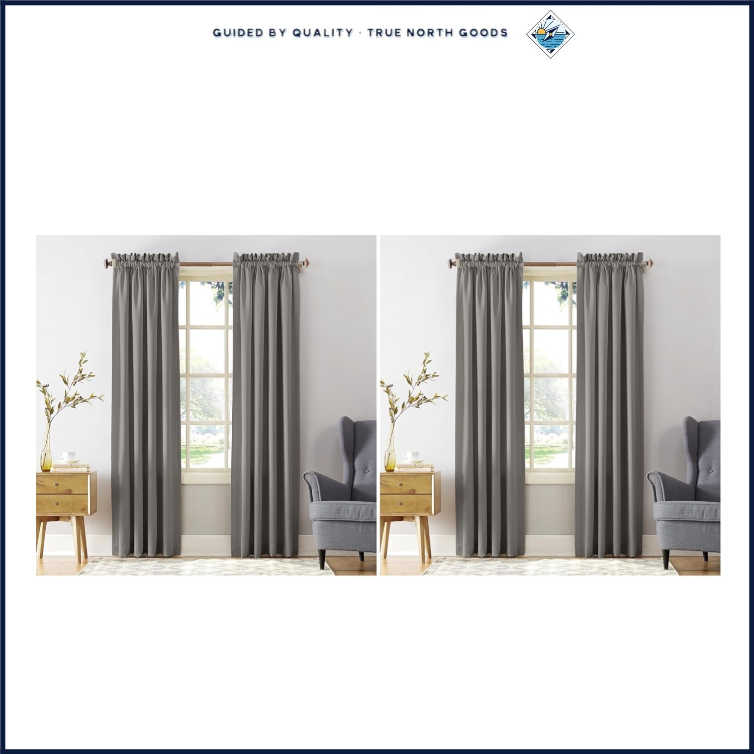 Energy Efficient Rod Pocket Curtain Panels in Solid Gris for Home Decor