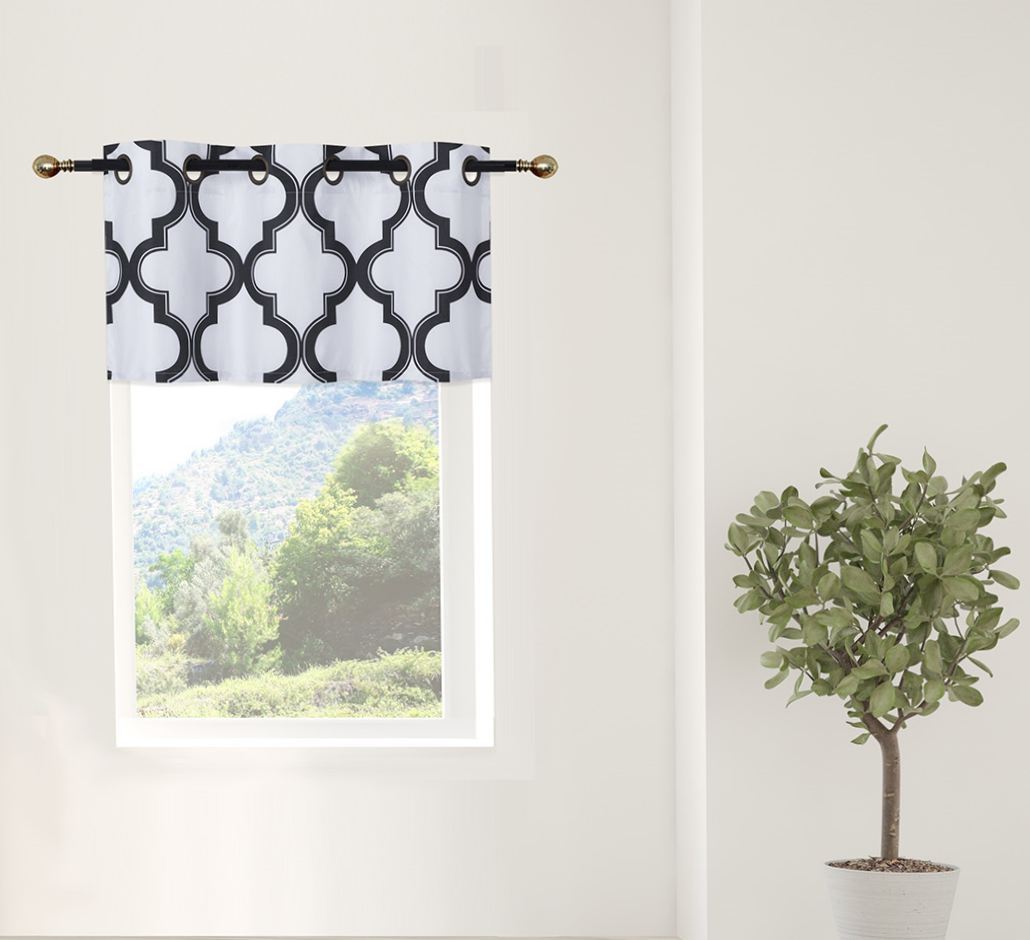 1PC GROMMET SMALL VALANCE LINED WINDOW CURTAIN GEOMETRIC PRINTED 2-TONE 7LO