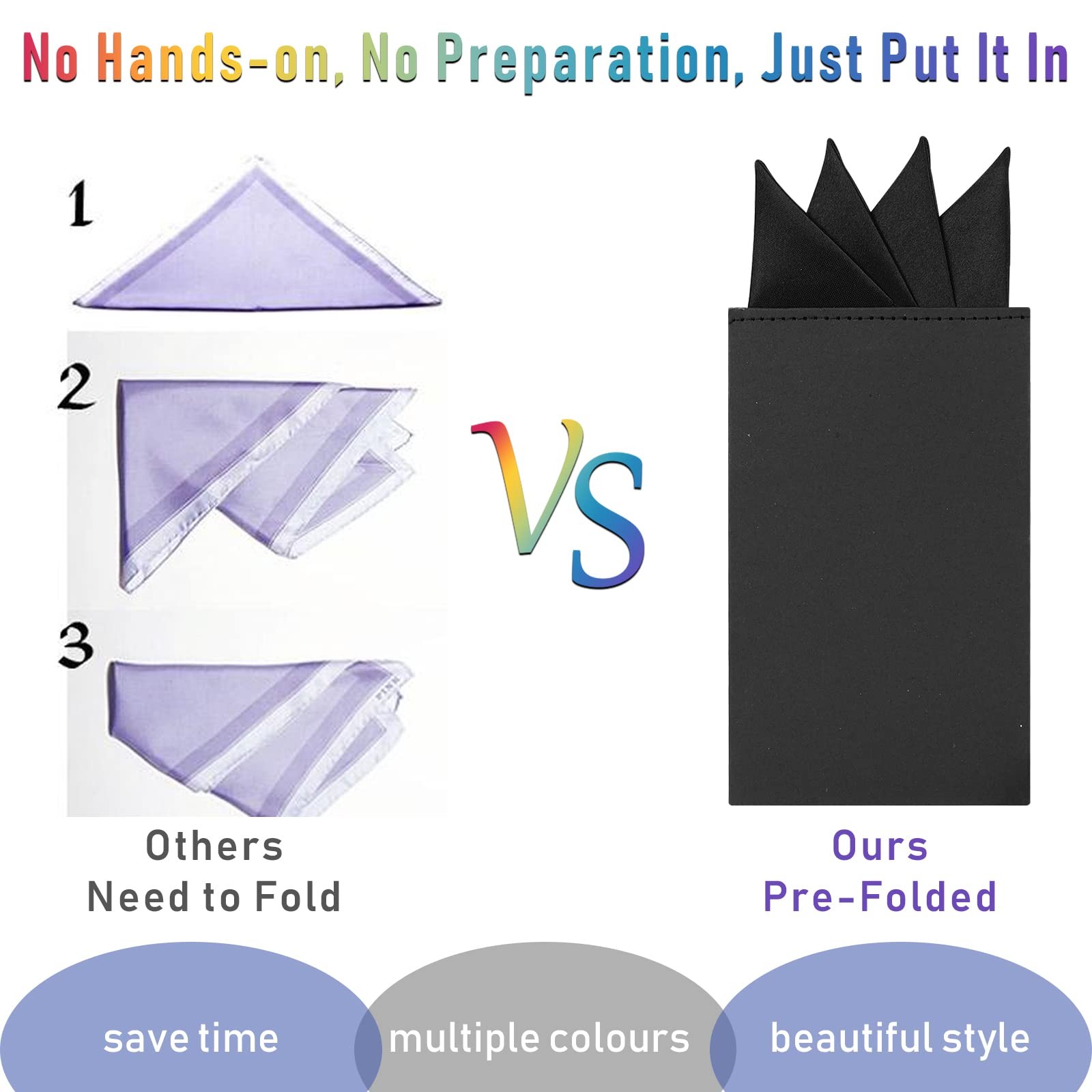 Echaprey 9 Pcs Men’s PreFolded Pocket Squares On Card Large, Random Color